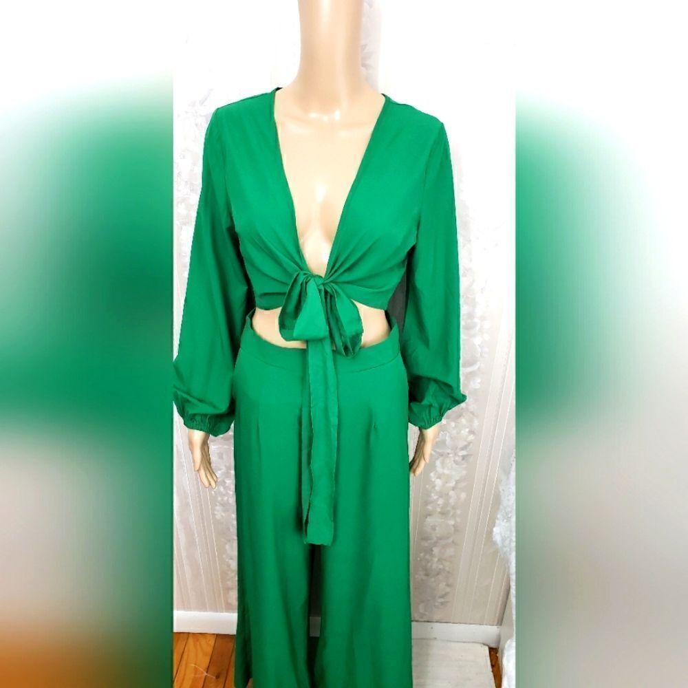 Clothes Wide Leg and Tie Front Top Set